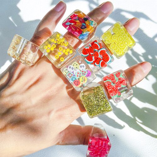 Lost Lady Stylish New Transparent Square Chunky Rings for Wo