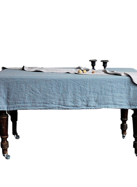 本原定制210克加厚纯亚麻桌布麻本色靛蓝色餐桌布台布遮盖布料