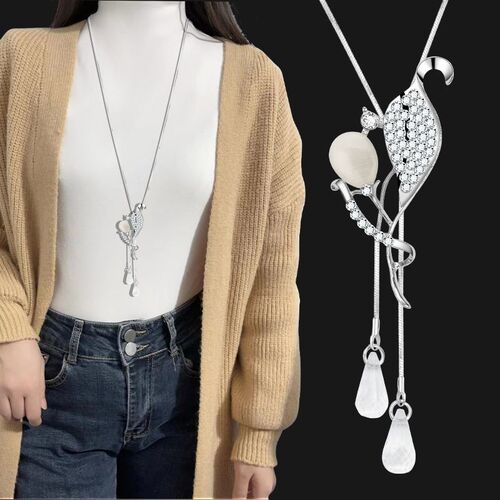Flash Diamond Three Flowers Long Sweater Chain 2025 High-end