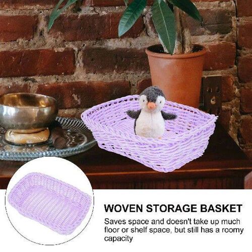 Macaron Color Woven Storage Baskets Purple Desktop ganizer