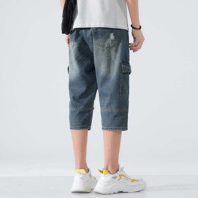 Ripped Shorts Mens Summer Thin Cropped  Straight-Leg Loose