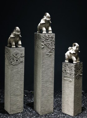 玄关摆件入户门装饰办公室仿石雕麒麟貔貅落地狮子一对中式拴马桩