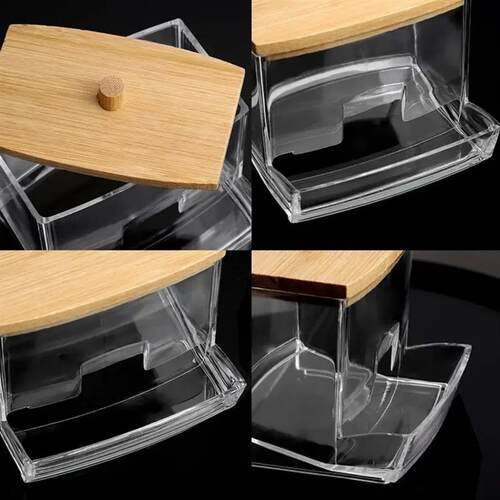 Acrylic Storage Box Bathroom Jar Makeup Organizer Cotton Rou