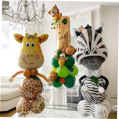 1 Set Jungle Animal Birthday Balloons Monkey Lion Tiger Heli
