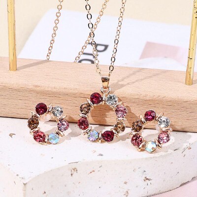Luxury Designer Colorful Crystal Rhinestone Necklace Earring