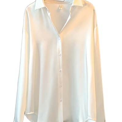 Office Lady Sheer Top Long Sleeve Shirt Overshirt Satin Shir
