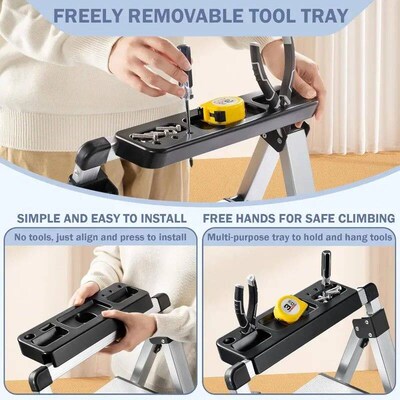 4 Step Ladder, Retractable Handgrip Folding Step Stool with