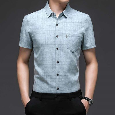 Summer New Summer Mens Plaid Mens Short-sleeved Fashionabl