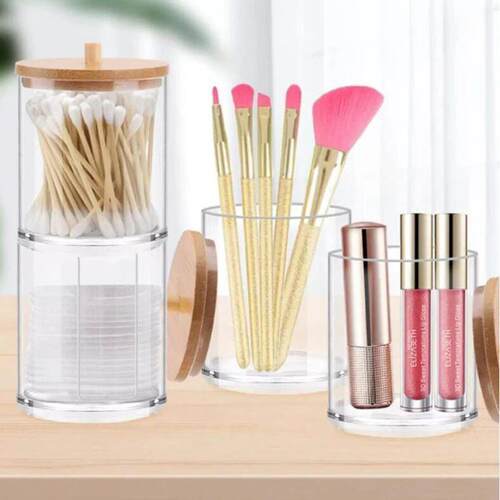 Acrylic Storage Box Bathroom Jar Makeup Organizer Cotton Rou