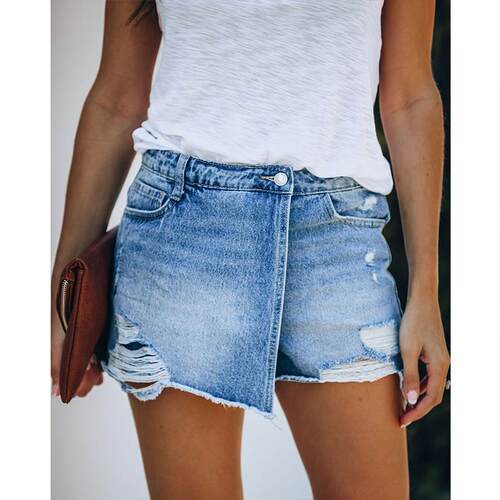 Summer Denim Skirts Shorts jeans Women Shorts Ripped Solid C