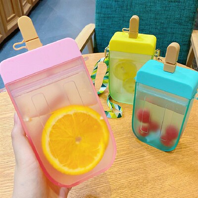Cute Straw Cup Popsicle Water Bottle Outdoor Juice Drinking