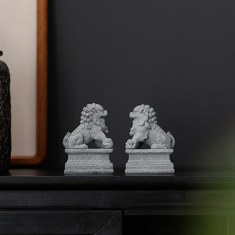 创意福瑞石狮子一对青砂石摆件茶宠盆景鱼缸造景桌面门厅阳台装饰,家居饰品,装饰摆件,淘宝优惠券,粉丝福利购,淘宝优惠卷