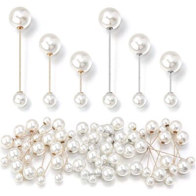 10pcs/lot Imitation Pearl Brooches Safety Pin Beige Double B