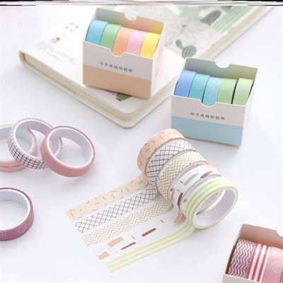 5Rolls Solid Color Washi Tape Set Decorative Masking Tap胶带