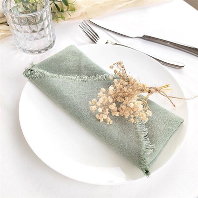 10PCS Sage Green Tassel Cloth Napkins Linen 40x40cm cate for