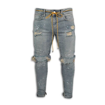Ripped Hole Jeans for Men Hip Hop Cargo Pant Disressed Light