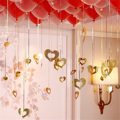 100pcs/lot Red Heart Laser Sequined Rain Balloon Pendant Rom