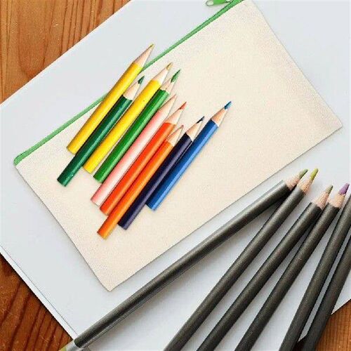 6 Pcs Canvas Pencil Bag Zippered Storage 11X18cm Random
