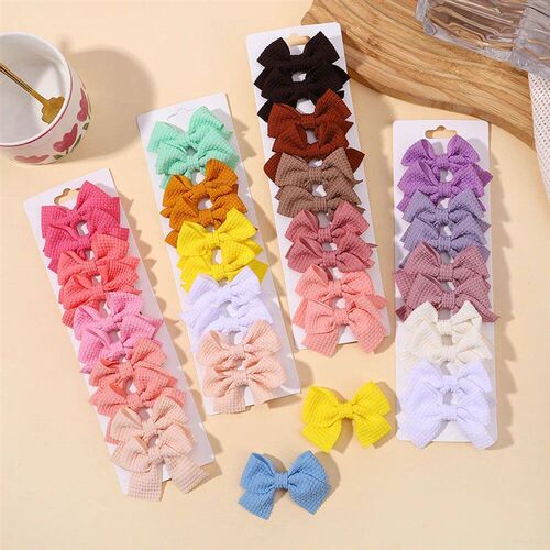 10Pcs/set Soft Cotton Bow Hairpin Girl Sweet Plaid Design Ha