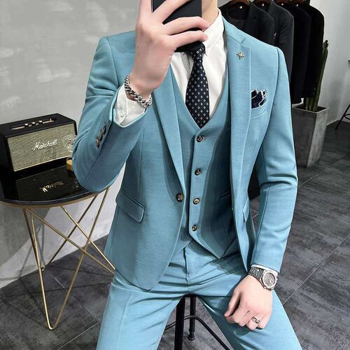 Light Blue Suit Mens Suit Slim-fit tendy Casual Suit Mens