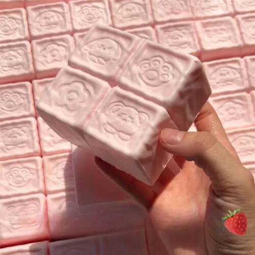 Taba Squishy Strawberry Milk Cube Cake Bread Squeeze Toy Sof