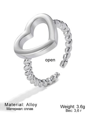 New Korea Fashion Heart-Shaped Ring Simple Design Hip-Hop Pu