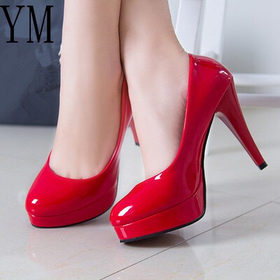 Fashion Mature Women Pumps Classic Patent Leather High Heels