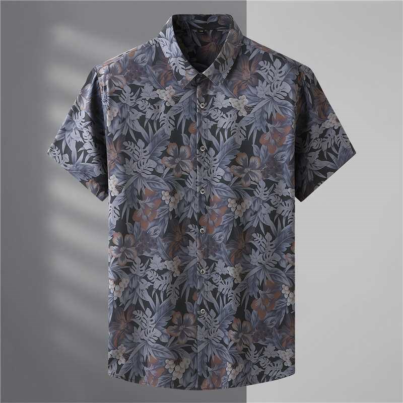 Large size mens short sleeve shirt fat guy summer thin digi图片