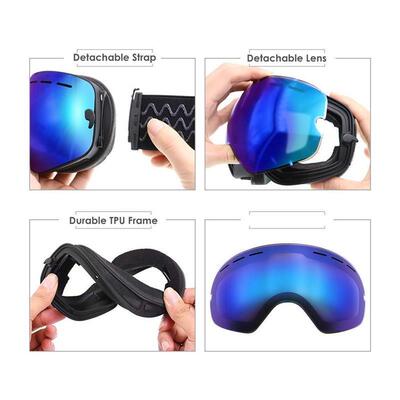 Ski Goggles UV400 Protection Snowboard Eyewear Anti-fog Big