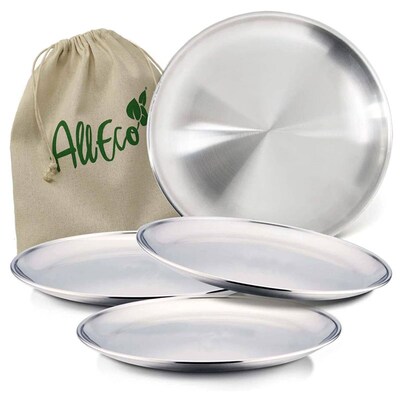 20cm Round Metal Dish Camping Stainless Steel 304 Serving Di