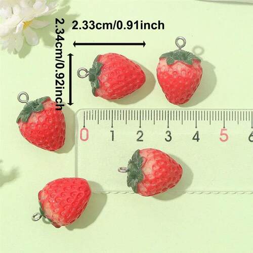 3/6/15pcs Multi-color Resin Strawberry Shaped Pendant, Can B