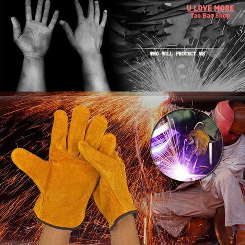 A Pair/Set Fireproof Durable Yellow Cow Leather Welder Glove