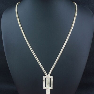 Design inspired long rhinestone sweater chain for womens w