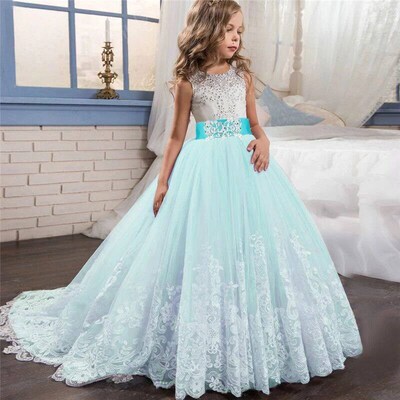Fancy Flower Long Prom Gowns Teenagers Dresses for Girl Chil
