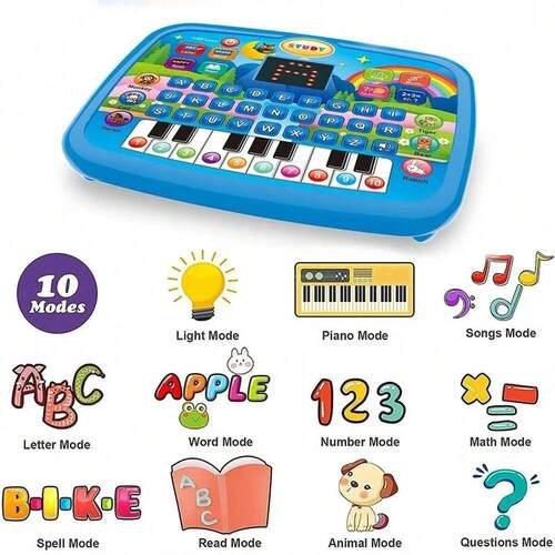 Kids Education LED Tablet Toy, Age 3+ Literacy Math Music