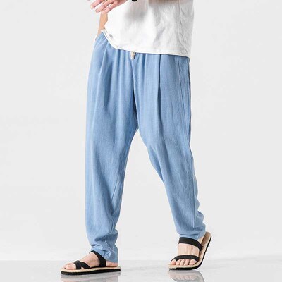 Spring and Summer Linen Pants Mens Loose Large Size Pendant