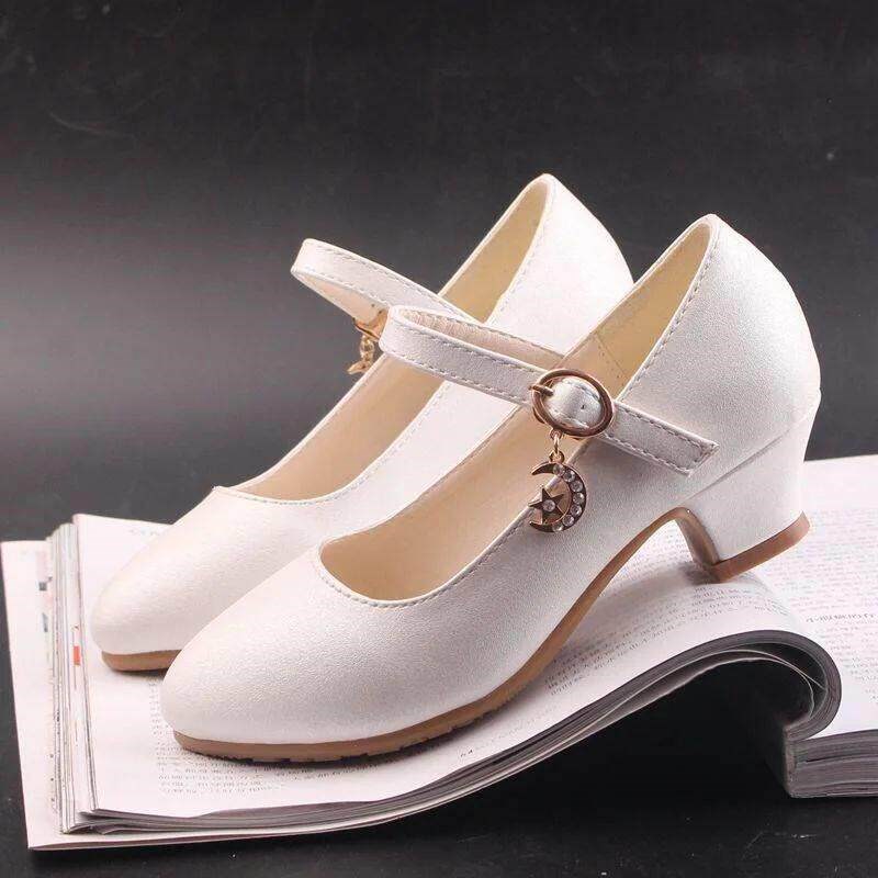 Crian?as meninas sapatos de couro branco princesa sapatos d - 实物图
