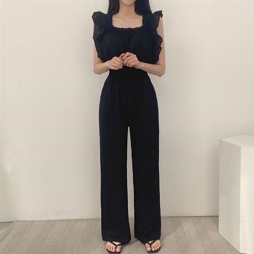 Chic Summer French Style Retro Square Neck Ruffled Flying Sl