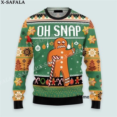Oh Snap Gingerbread Man Bite Me Ugly Christmas Knit Sweaters