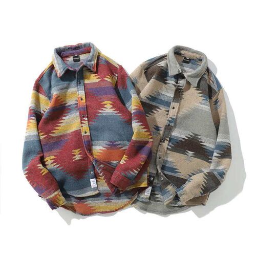 Autumn and Winter Vintage Long-sleeved Shirt Mens Steet Loo