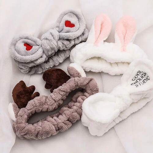 Wash Face Hair Holder Hairbands Soft Warm Coral Fleece Bow A