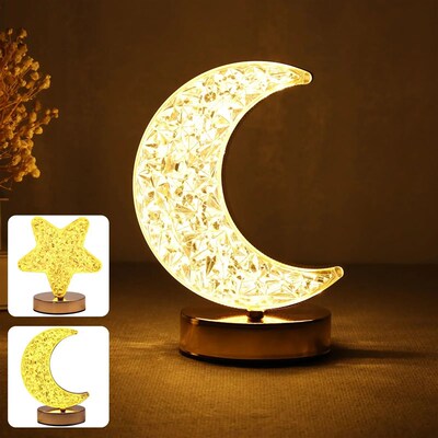 LED Crystal Lamp Star Moon Small Night Light 3 Colors Table