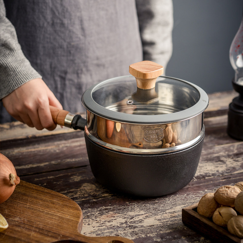 无涂层铸铁奶锅宝宝辅食补铁汤锅不粘婴幼儿小锅热牛奶煮面炖炸锅