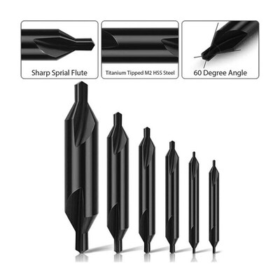 6 pcs Countersink Lathe Bit HSS Combined Center Drills 60 De