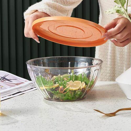 PET Transparent Salad Bowl with Lid Desktop Vegetable Mixing