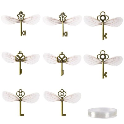 Vintage Skeleton Keys Flying Key Charms with Dragonfly Wings