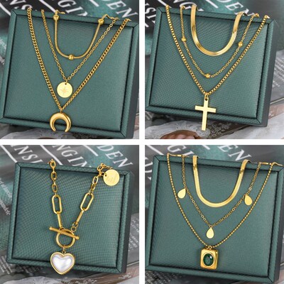 Trend Stainless Steel Multilayer Necklace Thicken Heart