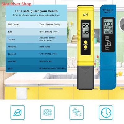 2Pcs TDS Meter Digital Water Tester Digital 0.0-14.0 PH Mete