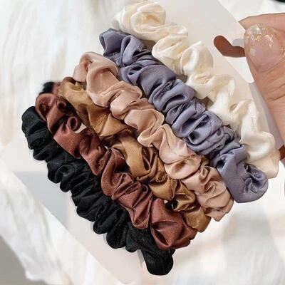 6Pcs/Set Satin Silk Hair Scrunchies for Women Girls Trendy E