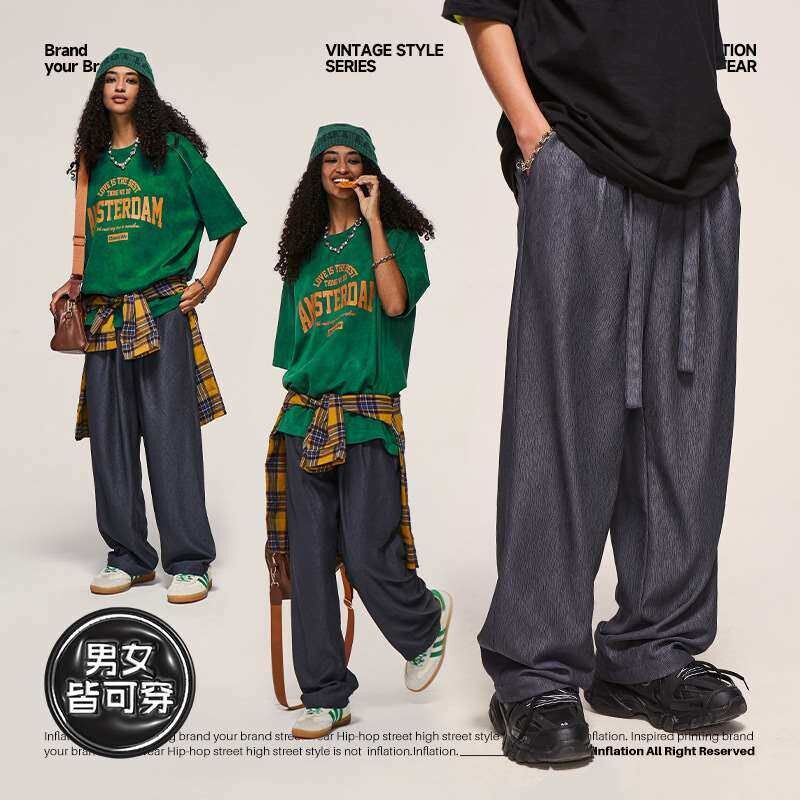 INF Mens Wear  Solid Color Draping Wide Leg Pants Spring a - 实物图